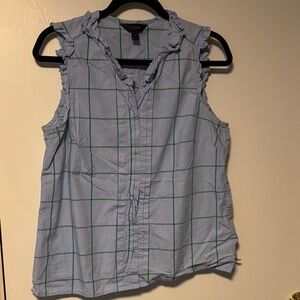 J. Crew Light Blue and Green Checkered Sleeveless Top
